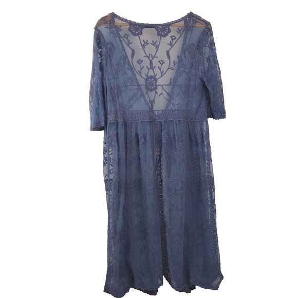 Anthropologie Doe & Rae Top L Lace Vest Mesh Embroidered Romantic Cardiga Duster - Picture 3 of 7